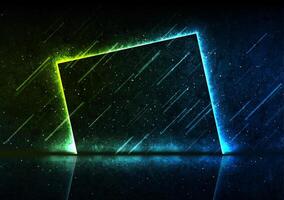 Blue green neon laser square frame technology grunge background vector