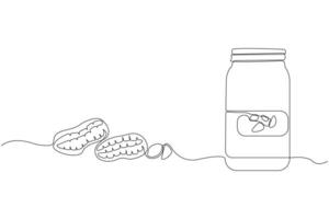 Continuous single-line art drawing of peanut butter jar. Peanut butter food outline isolated on white background vector