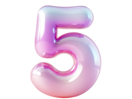 Vibrant number five in glossy pink gradient png