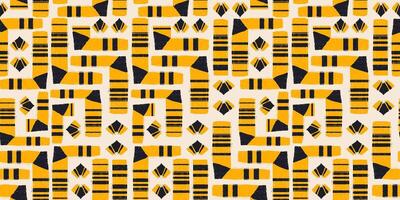 Seamless Pattern with Crayon Grunge Abstract Yellow Shapes. Retro geometric wallpaper. Pencil naive cartoon drawings with hand drawn texture, modern background with freehand design vector