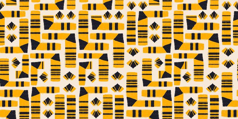 Seamless Pattern with Crayon Grunge Abstract Yellow Shapes. Retro geometric wallpaper. Pencil naive cartoon drawings with hand drawn texture, modern background with freehand design