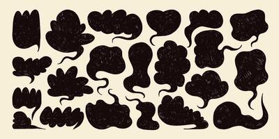 Collection of Chat Bubbles with Wavy Grunge Edges. Hand drawn colorful speech blobs. Chat boxes isolated on yellow background. Comic book abstract text boxes. vector