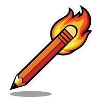 A Pencil With Fire Floating On White Background Illustration Design vector