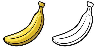 Banana Coloring Pages For Kids. Banana Fruit Coloring Book Printable. Banana Icon. Banana Illustration Design On White Background vector