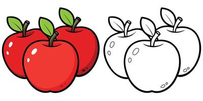 Apples Coloring Pages For Kids. Apple Fruits Coloring Book Printable. Apples Icon. Red Apples Illustration Design On White Background vector
