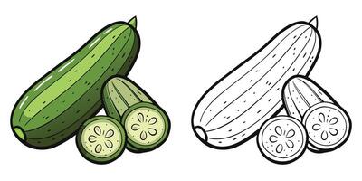 Cucumber Coloring Book. Vegetable Coloring Page For Kids. Cucumber Illustration Design On White Background vector