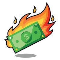 A Dollar With Fire Floating On White Background Illustration Design vector