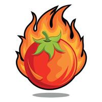 Red Tomato With Fire Floating On White Background Illustration Design vector