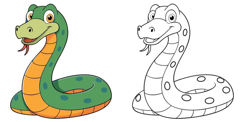 Cute Anaconda Cartoon Coloring Page For Kids