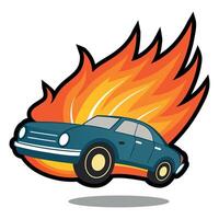 Car Accident With Fire Floating On White Background Illustration Design vector