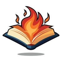 A Book Open With Fire Floating On White Background Illustration Design vector