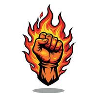 Hand Power With Fire Floating On White Background Illustration Design vector