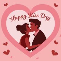 valentine's day card with couple kissing in heart shape vector