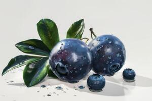 Blueberries with water droplets on a white background photo
