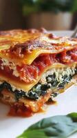 Spinach lasagna with mozzarella and ricotta cheese photo