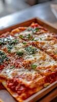 Pizza with mozzarella cheese, basil and tomato sauce. photo