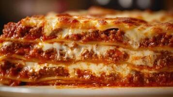 Close up of lasagna bolognese on a plate. photo