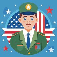 A cartoon soldier with an american flag background vector