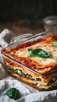 Traditional Italian lasagna with spinach and ricotta photo