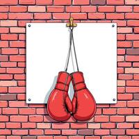 Vsai red boxing gloves hanging on brick wall display vector