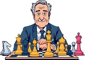 Vsai elderly man strategically playing chess game vector