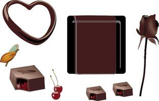 Chocolate, pralines, rose and cocoa creating a romantic valentine's day atmosphere vector