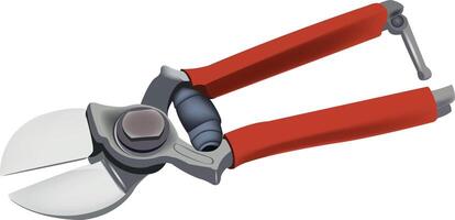 Gardening shears with red handles isolated on white background vector