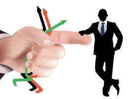 A hand pointing to a graph of arrows vector