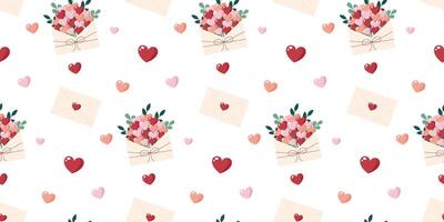 Cute seamless pattern of love with envelopes and hearts. Valentines Day design for print and textile, wallpaper, wrapping paper. illustration vector