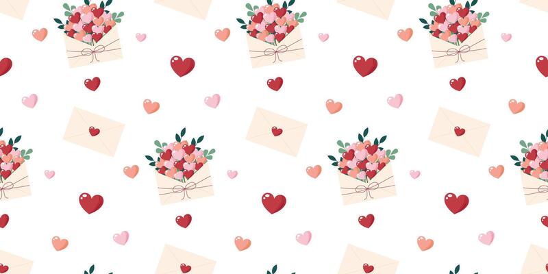 Cute seamless pattern of love with envelopes and hearts. Valentines Day design for print and textile, wallpaper, wrapping paper. illustration