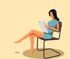 flat design female character sitting, reading a newspaper, Editable figure, Simple cartoon style illustration for web graphic design and animation vector