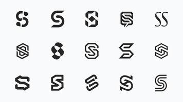 Collection of modern minimalist initial letter S logos on solid white background vector
