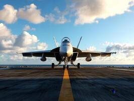 Military aircraft positioned on a runway during sunset showcasing its powerful design and capabilities in the marine environment photo