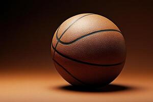 Basketball resting on a surface with dramatic lighting showcasing its texture and design photo