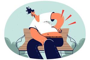 Unhealthy man on park bench suffer from backache vector
