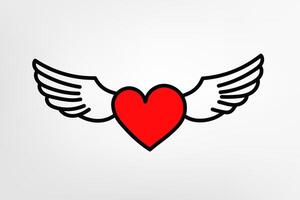 Red heart with wings isolated on white background. illustration vector