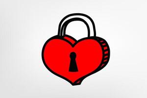 Red heart lock isolated on white background. illustration vector