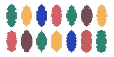 Set shape Islamic door and window silhouette in oriental style. Arabic arch, Muslim architecture design elements, Ramadan frames. colors illustration vector