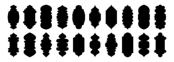 Set shape Islamic door and window black silhouette in oriental style. Arabic arch, muslim architecture design elements, Ramadan frames. flat illustration vector