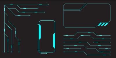 HUD digital futuristic user interface horizontal frame. Sci Fi high tech screen. Cyberpunk game menu touching monitoring hologram dashboard panel. Cyberspace head-up display information border vector
