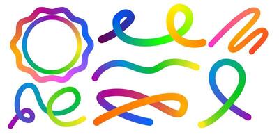 Abstract Color Rainbow Gradient Shapes Set. Graphic with Wavy Lines in Bright Colors. Colorful Fluid Wave Pattern. Squiggly Design Elements. vector