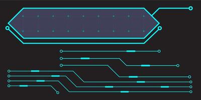 HUD digital futuristic user interface horizontal frame. Sci Fi high tech screen. Cyberpunk game menu touching monitoring hologram dashboard panel. Cyberspace head-up display information border vector