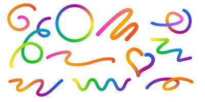 Abstract Color Rainbow Gradient Shapes Set. Graphic with Wavy Lines in Bright Colors. Colorful Fluid Wave Pattern. Squiggly Design Elements. vector
