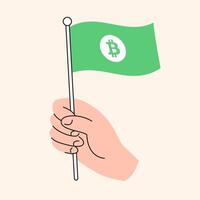 Hand Holding a Green Bitcoin Cash Flag - Symbolizing Cryptocurrency and Blockchain Support with the BCH Token, Symbol Illustration for Digital Finance and Decentralized Economy vector