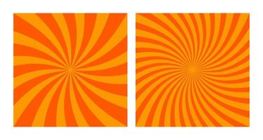 Set of Two Abstract Orange Spiral Patterns . Square Posters with Orange Shades Groovy Hypnotic Swirls, Retro Inspired Grunge Sun Bursts vector