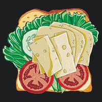Sandwich with cheese and tomatoes and lettuce leaf vector