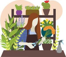 illustration florist works with flowers vector