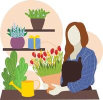 illustration florist works with flowers vector
