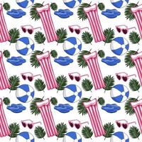Pattern beach attributes and palm leaf vector
