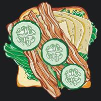 Sandwich with bacon, cheese and vegetables vector